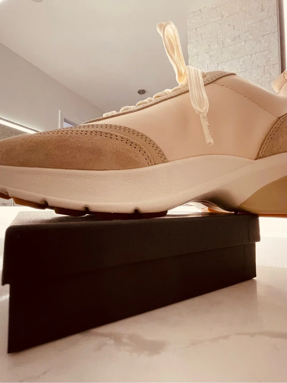 Good Luck Trainer by Tory Burch Cream and Beige Suede-Trim Sneakers♥️
